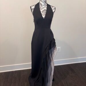 Halston Heritage Black Asymmetrical Dress with Ruffle